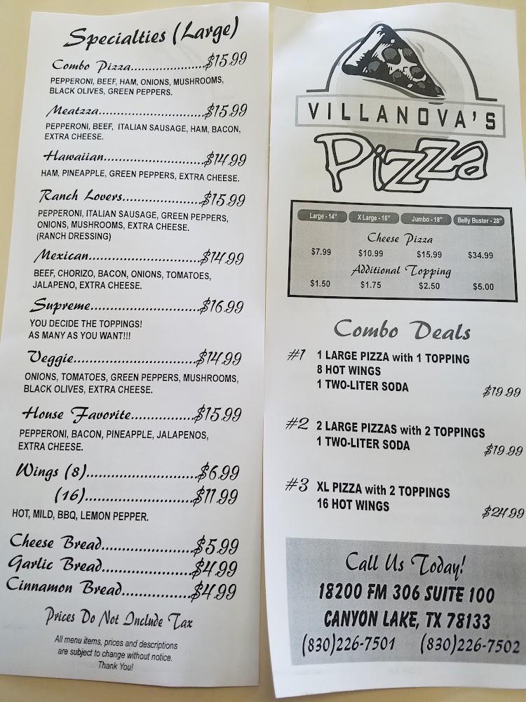 Villanova's Pizza Menu image 1